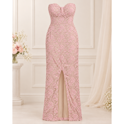 Vestido Largo de Encaje Rosa Palo para Mujer